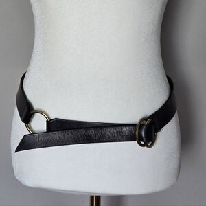 GAP Double O-Ring Western Cow Leather True Black Brass Buckle Women's Belt M